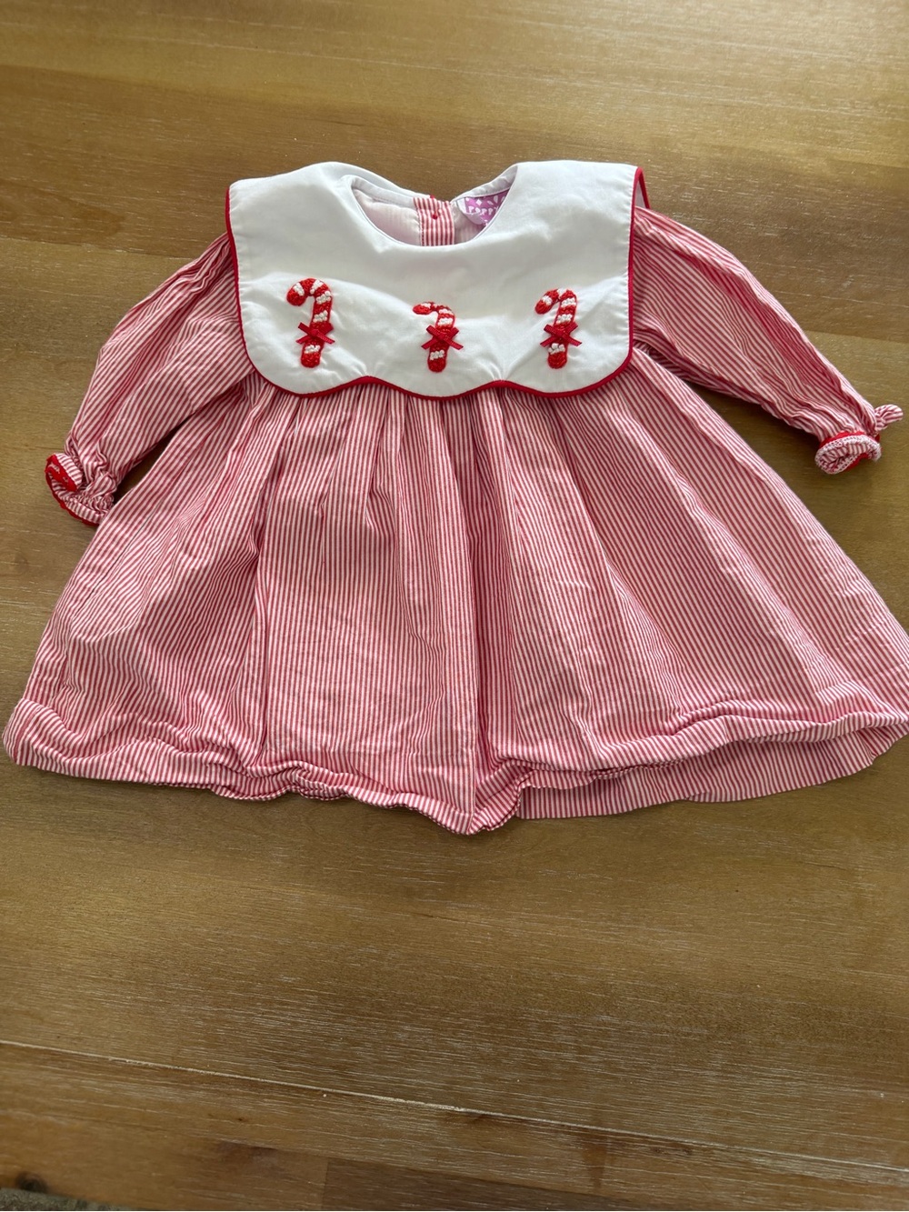 Girls Red Stripe Holiday Dress with White Bib
